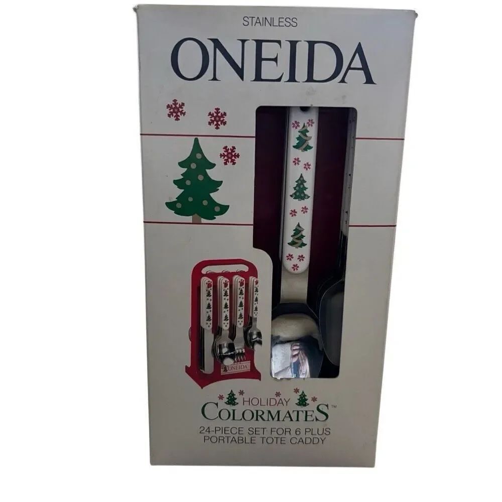 Oneida Holiday Colormates 24 Piece Set For 6 Vintage Flatware Set